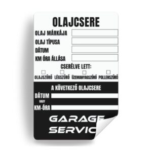 Olajcsere matrica 002-es minta modern feliratos szerviz emlékeztető