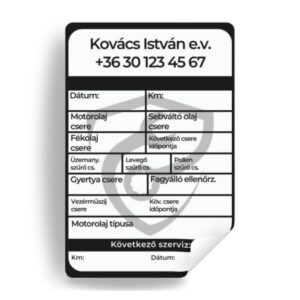 Szürke színű modern olajcsere emlékeztető matrica autószervizeknek